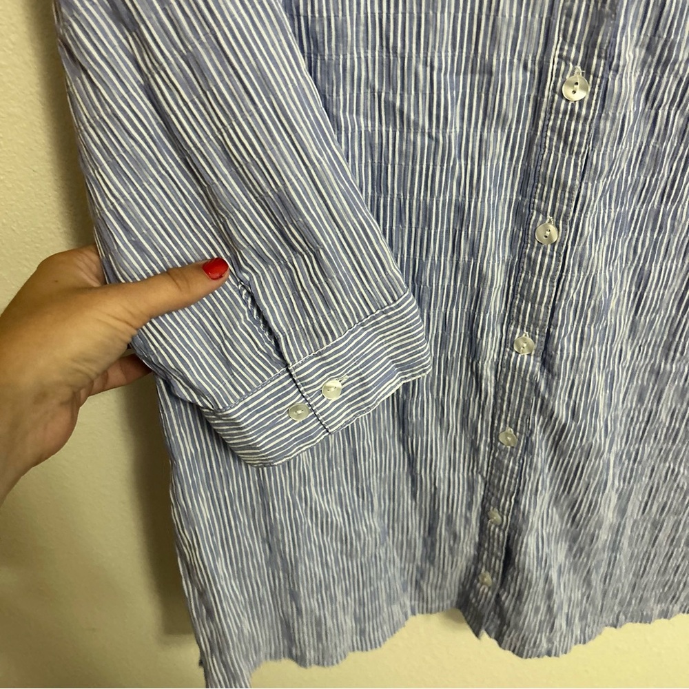 Ulla Popken blue and white striped tunic button down - Picture 6 of 7